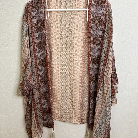 Massimo Dutti Patchwork Cardigan Duster Open Front Blouse Size Medium - Picture 2 of 3